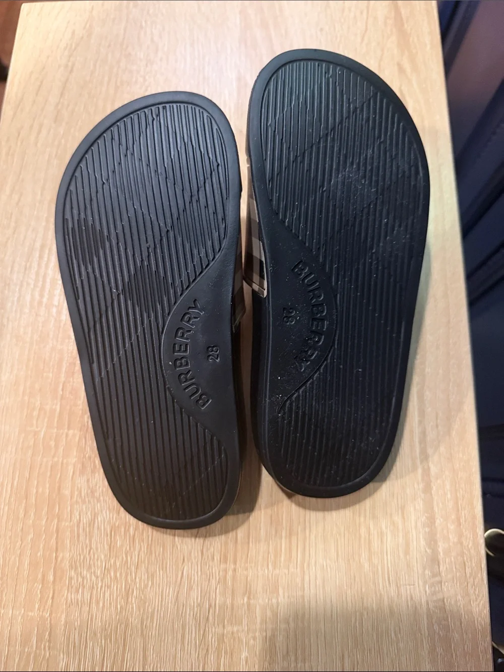 Burberry Black Slides with Signature Beige Check Strap